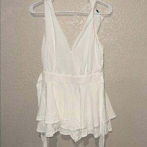 She + Sky White V-Neck Romper